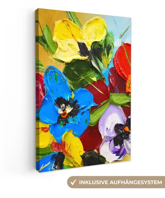 Produktbild von MuchoWow® - Leinwandbilder - Ölfarbe - Malerei - Blumen, Wandbild, Wanddeko Bilder Wohnzimmer, 20x30cm