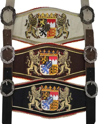 Produktbild von GermanWear, Trachten Hosenträger lederhosen mit Bayerischem Wappen-stickerei, Farbe:Hellbraun