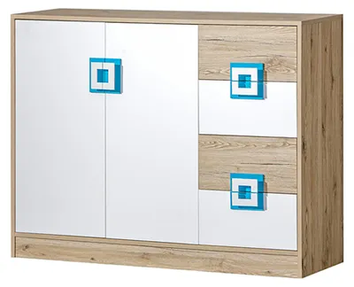 Image de Buffet Nico 120 x 40 x 93 cm, chêne clair, blanc, turquoise