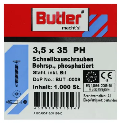 Produktbild von Schnellbauschrauben gegurte inkl. Bit für Gips auf Metal, Vollgewinde, PH2 3.5 x 35 mm 1000 Stück