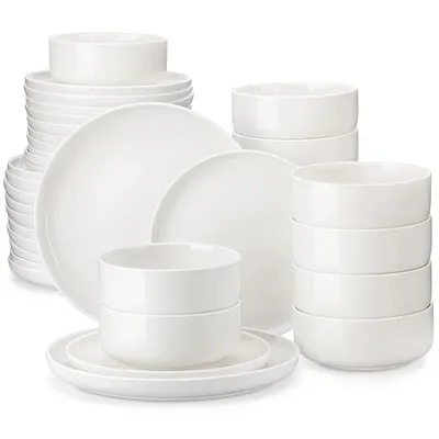 Obrázok produktu pre MALACASA Sada keramického riadu, elegantný okrúhly dizajn, 18/36 kusov, 36 kusov biela