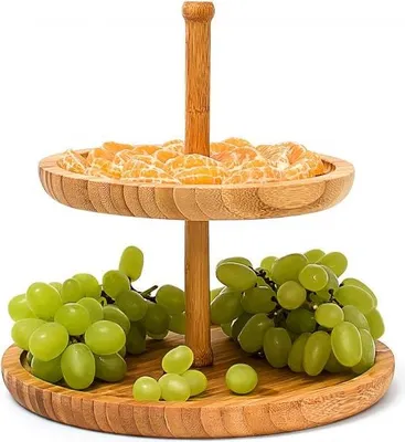 Produktbild von Dekorative 2-stöckige Bambus Etagere zum Servieren von Gebäck, Obst und Snacks