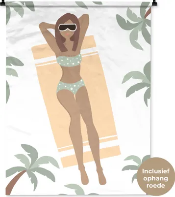 Produktbild von MuchoWow® Wandteppich Wandbehang Sommer - Frau - Bikini - Palme 90x120 cm Tapisserie Dekoration Wandtuch - Wanddeko