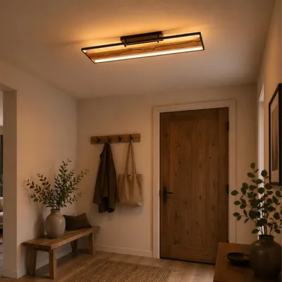 Zdjęcie produktu dla Oświetlenie sufitowe LED, średnica 100 cm, strumień świetlny 6000 lm, materiał: metal/drewno/plastik, kolor: brązowy/czarny
