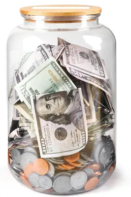 Image de Grande tirelire transparente d'une contenance de 3,2 litres, pour les billets et les pièces.