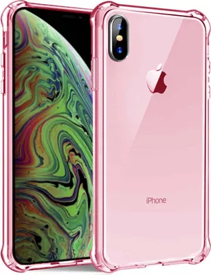 A pink transparent iPhone case with a bumper is shown, with an iPhone Xs Max inside.