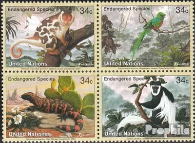 Produktbild von Briefmarken UNO - New York 2001 Mi 856-859 Viererblock (kompl.Ausg.) gestempelt Gefährdete Arten: Fauna