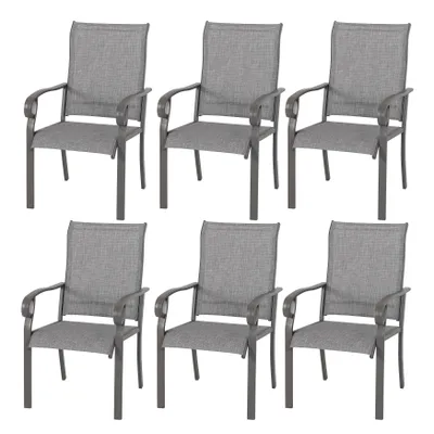 Produktbild von Avestar Gartenstühle 6er Set aus Textilene-Gewebe und pulverbeschichtetem Eisen, Balkonstuhl, Hellgrau