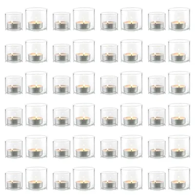 Zdjęcie produktu dla Podstawka na świeczki typu tealight, szklana, mała, 48 sztuk, przezroczysta