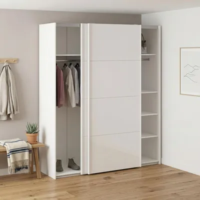 Image de Badesse - Armoire 2 Portes, 182x220h cm Blanc Brillant, Porte-manteau