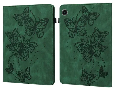 Immagine prodotto di Per Samsung Galaxy Tab A9 Custodia in Pelle finta con motivo a farfalle 2 Verde