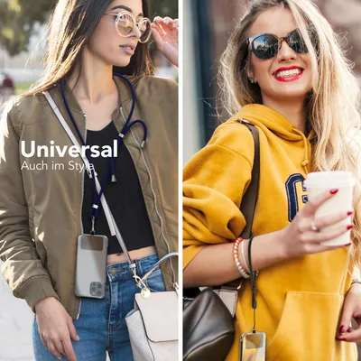Produktbild von EAZY CASE Universal Handykette kompatibel mit allen Smartphones, Kette zum Umhängen, Handyband mit Hülle, mit Karabiner in Blau