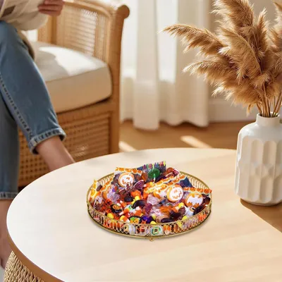Immagine prodotto di Vassoio decorativo - Vassoio rotondo con specchio - Per profumi, cosmetici, gioielli - Decorazione da tavolo per casa, ufficio, soggiorno - 1,5 kg - Oro