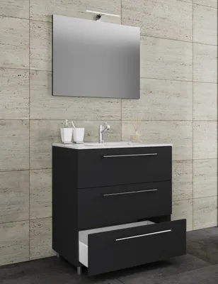 Produktbild von VCM 3-tlg. Waschplatz Waschtisch | Waschbecken Unterschrank Breite 60 cm | Badmöbel Set stehend mit drei Schubladen Spiegel | Badinos