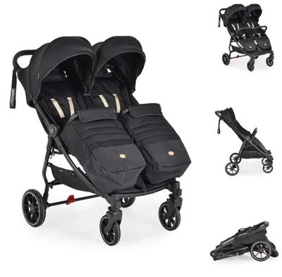 Produktbild von Cangaroo Zwillingskinderwagen 2Gether, Fußabdeckungen, Aluminiumrahmen, faltbar schwarz