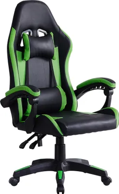 Produktbild von Bürostuhl Ergonomisch Gaming-Stuhl, mit Armlehne, Kopfstütze, Lendenkissen, Grün