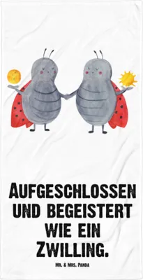 Produktbild von Mr. & Mrs. Panda Badelaken Sternzeichen Zwilling - Weiß - Geschenk, Marienkäfer, Zwillingsschwester, Handtuch, Badehandtuch, Zwillinge, Strandtuch, Glückskäfer, Duschtuch
