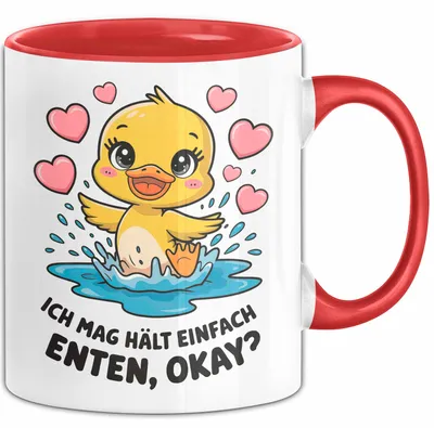 Produktbild von Quietscheente Tier Tasse Geschenk Lustige Geschenkidee Spruch Ich Mag Halt Einfach Enten, Ok (Rot)