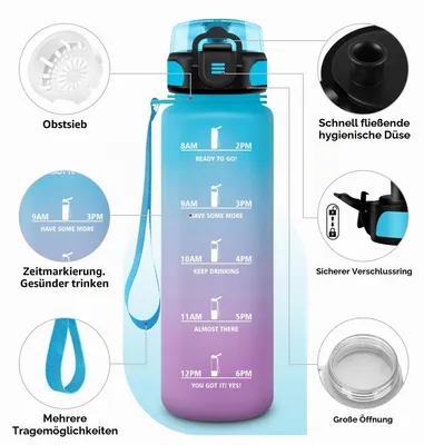 Produktbild von Sport Trinkflasche 500ml auslaufsicher, kohlensäuregeeignet, Wasserflasche für