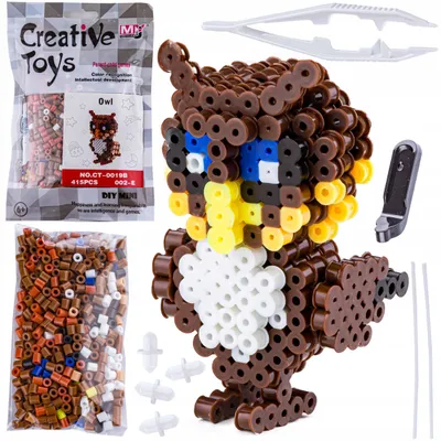 Produktbild von Bügelperlen 3D Eule – Kreatives Bastelset mit 415 Perlen, DIY Steckperlen für Kinder ab 6 Jahren