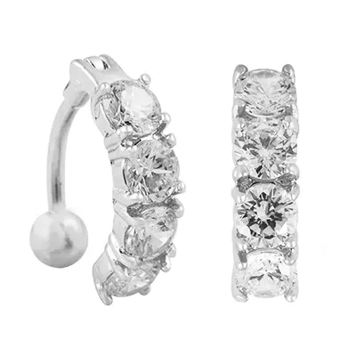 Produktbild von Taffstyle Bauchnabelpiercing Reverse Bauchnabelpiercing Banane Stecker mit 4 Zirkonia Kristallen, Clear