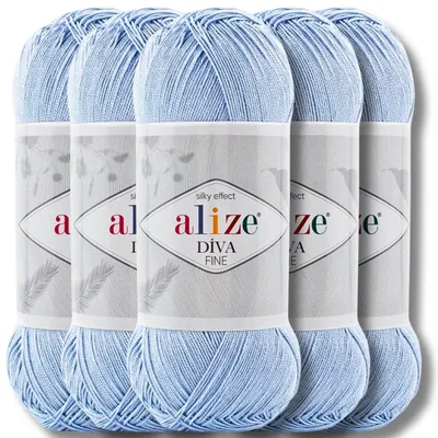 Zdjęcie produktu dla Alize 5x 100g Diva Fine Wolle, kolor jednolity, do szydełkowania i robienia na drutach (Sky Mist - 350)