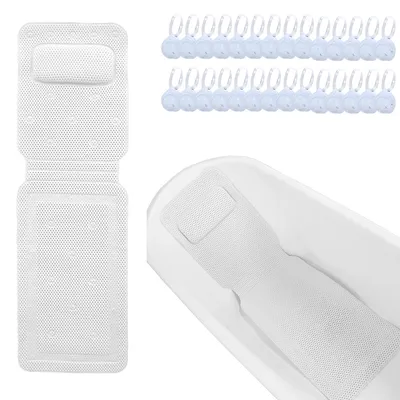 Produktbild von Badewannenmatte mit Polster – rutschfeste Badeunterlage mit 30 Saugnäpfen, 127×36 cm, Kopf- & Rückenstütze