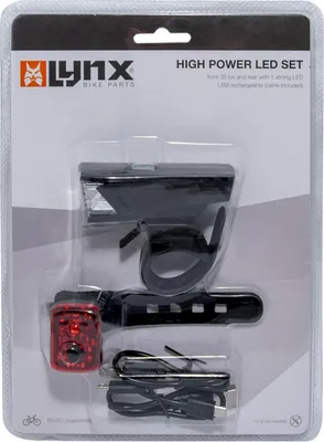 Immagine prodotto di Set di luci posteriori e frontali per bicicletta a LED con cavo di ricarica USB Lynx nero / rosso per anteriore e posteriore