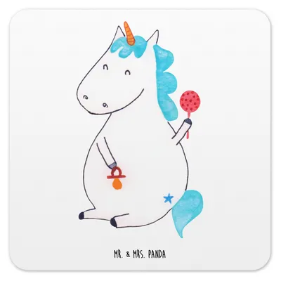 Produktbild von Mr. & Mrs. Panda Untersetzer für Gläser Einhorn Baby 6er Set - Weiß - Geschenk, Unicorn, Coaster, Party, Geburt, Einhörner, Tassen, Geburtstag, Glas-Untersetzer