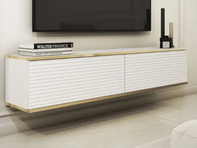 Produktbild von GrainGold TV-Schrank Diolo - Hängende RTV-Schrank, TV-Tisch, Lowboard, Stilvoller Gefräster RTV-Schrank - TV-Schrank Weiß