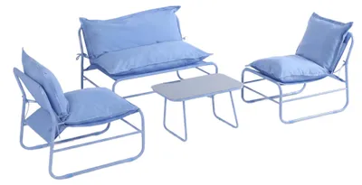 Zdjęcie produktu dla Zestaw mebli ogrodowych do wypoczynku, 4-osobowy, z sofą, marki Mobili Rebecca, model Avoren, metalowa konstrukcja, poliestrowy materiał, kolor niebieski
