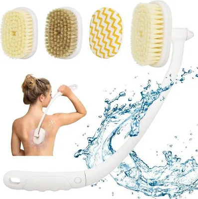 Produktbild von Famanu Duschbürste mit langem Griff und abnehmbarer Peelingbürste - 3-in-1 Set