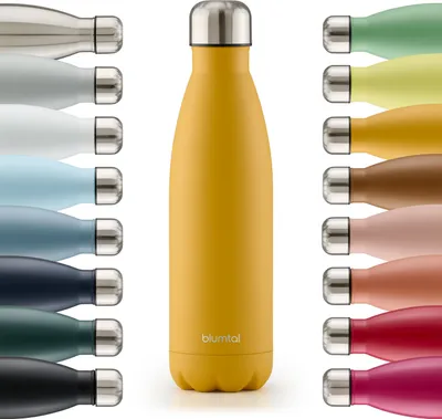 Produktbild von Blumtal Trinkflasche Edelstahl isoliert Thermosflasche 350 ml - Gelb - Auslaufsichere Trinkflasche Metall - BPA-freie Thermo Trinkflasche