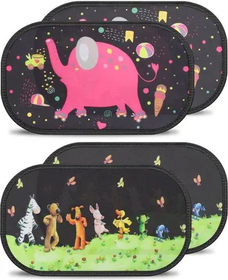 Produktbild von Famanu Auto-Sonnenschutz 4 Stück für Babys und Kinder - Selbstklebend - UV-Schutz - Elefantenmotiv - 51 x 31 cm