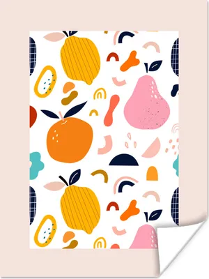 Produktbild von MuchoWow® Poster Obst - Birne - Apfel - Pastell - Lebensmittel 60x80 cm - Schlafzimmer Dekoration