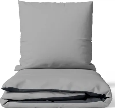 Produktbild von Baumwolle Bettwäsche Set 155x220 cm Feinbiber Grau Anthrazit Wendeseite Uni