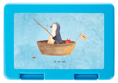 Produktbild von Mr. & Mrs. Panda Bentobox Pinguin Angelboot - Eisblau - Geschenk, Scheidung, Optimistisch, Brotzeitdose, Angeln, Boot, Leben, Pausenbrotbox, Lunchbox, Motivation