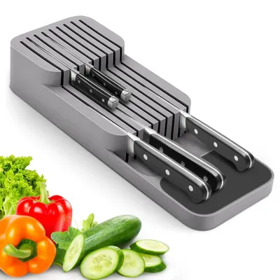 Immagine prodotto di Portaoggetti per cassetti, a 2 livelli, per 9 coltelli, colore grigio