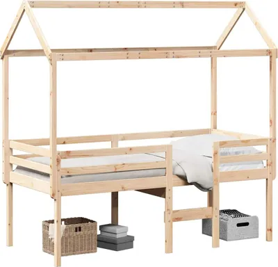 Produktbild von vidaXL Hochbett mit Dach 90x190 cm Massivholz Kiefer