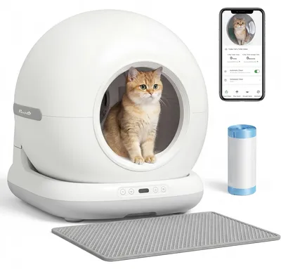 Productafbeelding van Zelfreinigende kattenbak, XL 72L, met HD-camera, app-bediening en kattenbakvullingzakken, geschikt voor katten van 1-12 kg.