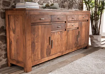 Produktbild von MASSIVMOEBEL24 Sideboard Akazie 200x45x90 hellbraun lackiert SHAMAN #41