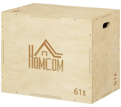 Productafbeelding van HOMCOM 3-in-1 Plyo Box: Houten plyometrische springdoos met 3 verschillende springhoogtes en handgrepen