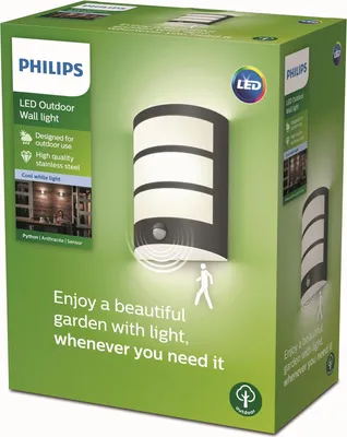 Zdjęcie produktu dla Philips Kinkiet Python 6 W, Oświetlenie zewnętrzne ścienne, Antracyt, Metal, IP44, Patio, Ogród, II
