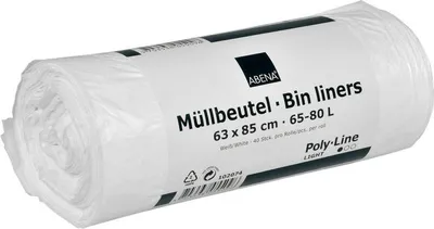 Produktbild von Müllbeutel 65-80 L, 630x850 mm, 8 my HDPE, Weiß | Rolle (40 Beutel)