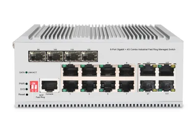 Produktbild von DIGITUS 8 Port Gigabit Ethernet Netzwerk Switch, Industrial, L2 managed, 4 SFP Uplink