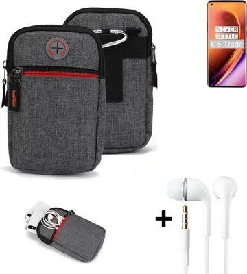 Produktbild von K-S-Trade Gürteltaasche + Kopfhörer kompatibel mit OnePlus 8 Pro Handy Tasche Holster Schutz Hülle Handy Hülle grau Zusatzfächer 1x