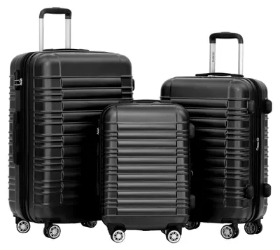 Immagine prodotto di Valigia rigida con ruote, trolley, valigia da viaggio, set di valigie con due ruote (nera, set)