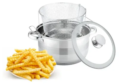 Produktbild von 6 Liter Frittier Topf 3 teilig aus Edelstahl Korb Fritteuse Ø24cm Sieb Induktion