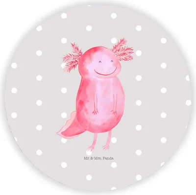 Produktbild von Mr. & Mrs. Panda Rund Magnet Axolotl Glücklich - Grau Pastell - Geschenk, Lebensfroh, pinnwand, Kühlschrank, Kühlschrankmagnet, Lurch, gut Gelaunt, für fotos, Motivation