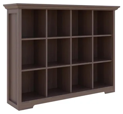 Immagine prodotto di Libreria a scaffali con base, 12 scomparti, legno noce, 3 ripiani, dimensioni 127x34x99 cm